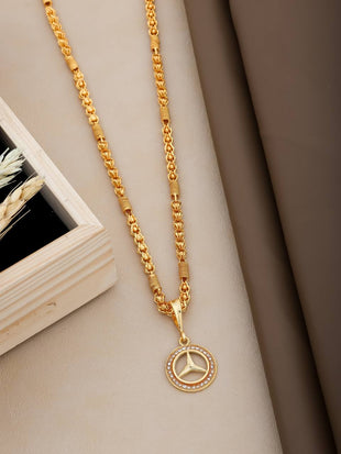 Gold Plated Mercedes-Benz Logo Pendant Chain For Men