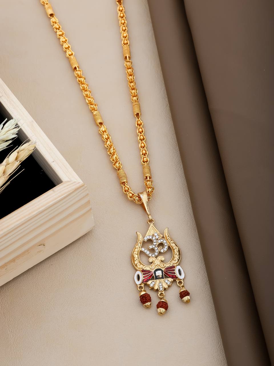 Om Trishul Rudraksha Pendant Chain For Men