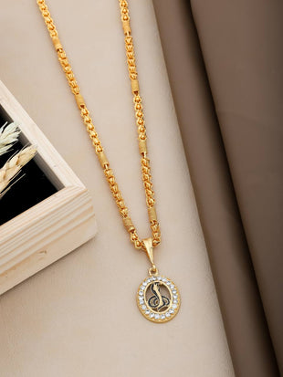 Gold Plated Oval Naga Cobra Pendant Chain For Men