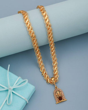 Gold Chain with Trishul and Damru Pendant
